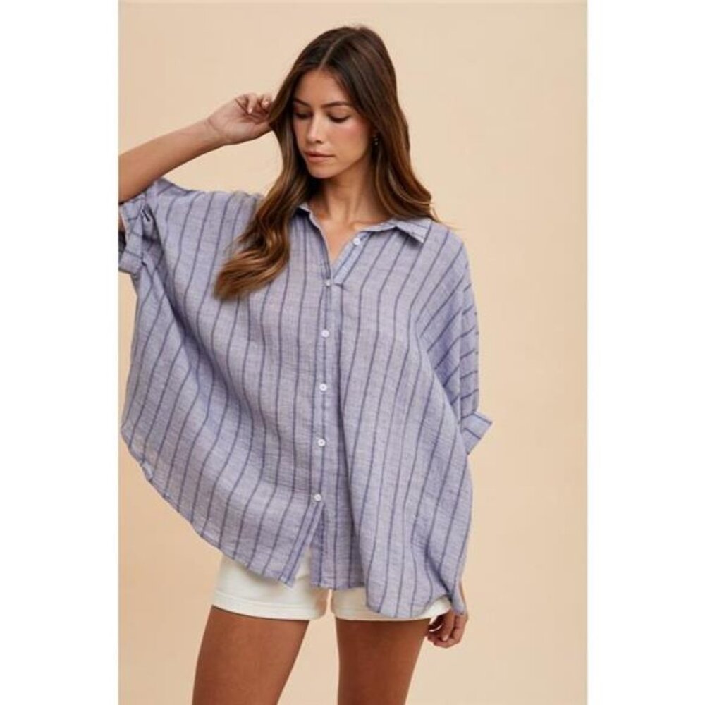 Annie Wear Striped Button Up Half Sleeve Shirt‎